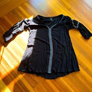 Boho Forever 21 babydoll dress with embroidery and tassels, Size L